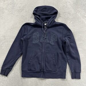 Gap Jacket Men's Medium Full Zip Fleece Hooded Y2K Retro Logo 90s Grunge Blue